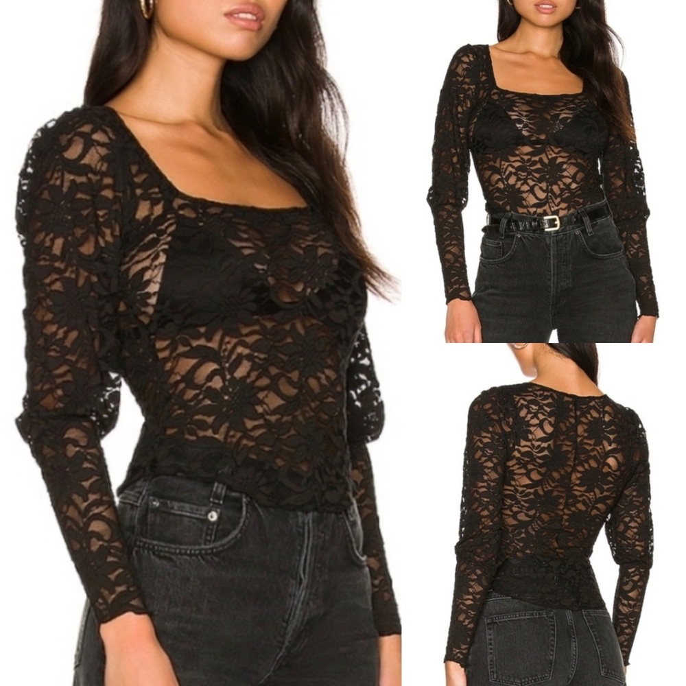Free People Women's Black Lace Top Size Extra Small NEW